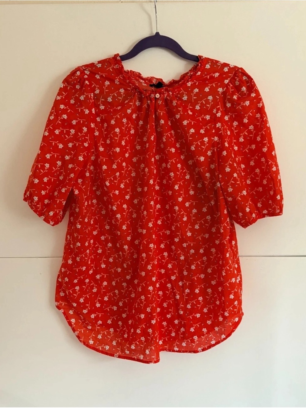 Talbots Red Floral Puff-Sleeve Blouse